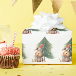 Weihnachten Hund und Kiefer in Schneeflocken Geschenkpapier