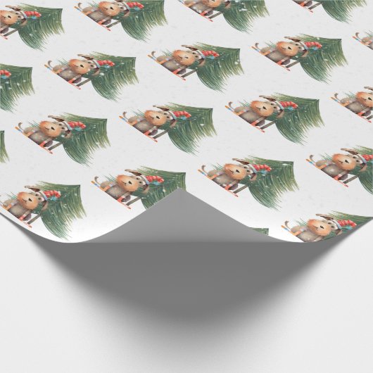 Weihnachten Hund und Kiefer in Schneeflocken Geschenkpapier (Ecke)