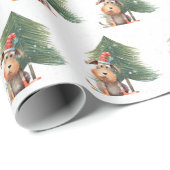 Weihnachten Hund und Kiefer in Schneeflocken Geschenkpapier (Rolleneckpunkt)