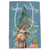 Weihnachten Hund und Kiefer in Schneeflocken Mittlere Geschenktüte (Vorderseite)