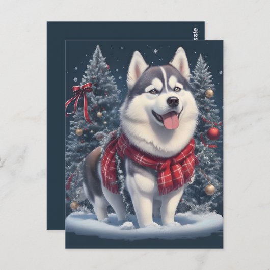 Weihnachten Husky Dog Magic Xmas Weihnachtsgeist Postkarte (Vorne/Hinten)