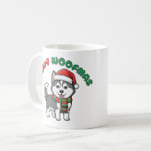 Weihnachten-Husky-Tasse: Fröhliche Woofmas Kaffeetasse (Vorderseite Links)