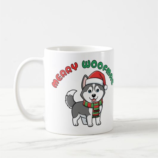 Weihnachten-Husky-Tasse: Fröhliche Woofmas Kaffeetasse (Links)