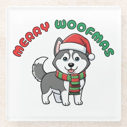 Weihnachten-Husky-Untersetzer: Frohe Woofmas Glasuntersetzer (Vorderseite)