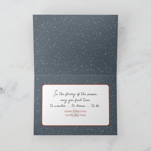 Weihnachten Hütte und Hirsch in Schneeflocken (Innenseite)