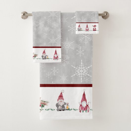 Weihnachten I Liebe Gnomes Skandinavien Rot Grau Badhandtuch Set (Insitu)