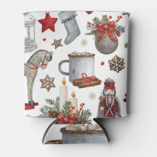 Weihnachten: Illustrationen zum Aquarellspielzeug Dosenkühler