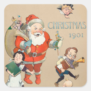 Weihnachten im alten Stil 1901 Weihnachtsmann und Quadratischer Aufkleber