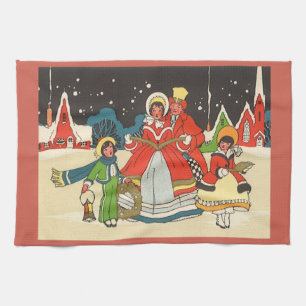 Weihnachten im alten Stil, eine Familie singt Weih Geschirrtuch