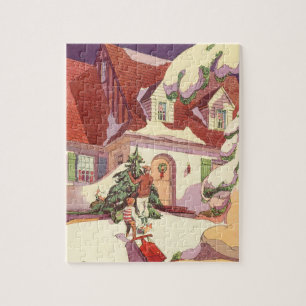 Weihnachten im alten Stil, Familienhaus im Schnee Puzzle