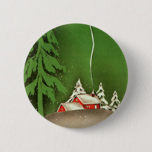 Weihnachten im alten Stil, Haus im Winterwald Schn Button