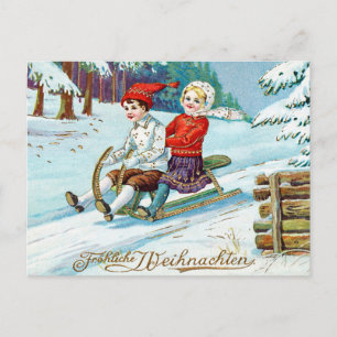 Weihnachten im alten Stil Kinder Schlittenfahren Postkarte