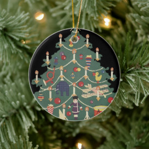 Weihnachten im alten Stil: Kinder um einen geschmü Keramik Ornament