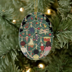 Weihnachten im alten Stil: Kinder um einen geschmü Keramik Ornament