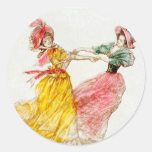 Weihnachten im alten Stil - tanzende Frauen (1900) Runder Aufkleber