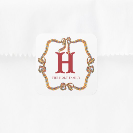 Weihnachten im Aquarell Kariert Bow Garland Gesche Quadratischer Aufkleber