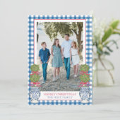 Weihnachten im Aquarell Topiary Gingham Foto (Stehend Vorderseite)