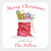 Weihnachten im Aquarell-Weihnachtsgeschenk Quadratischer Aufkleber (Vorderseite)