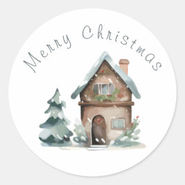 Weihnachten im Aquarellhaus Runder Aufkleber
