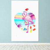 Weihnachten im August Rosa Flamingo in Weihnachtsm Leinwanddruck (Insitu (Holzboden))