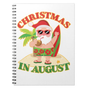 Weihnachten im August Santa Beach Surfboard Notizblock