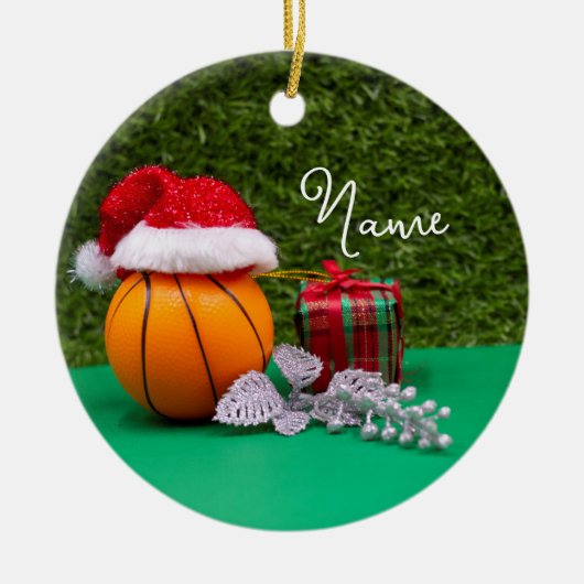 Weihnachten im Basketball mit dem Weihnachtsmann f Keramik Ornament (Vorne)