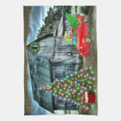 Weihnachten im Bauernhof Rustikaler Stall Geschirrtuch (Vertikal)