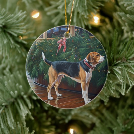 Weihnachten im Beagle - Feierliche Hochzeit Keramik Ornament (Baum)