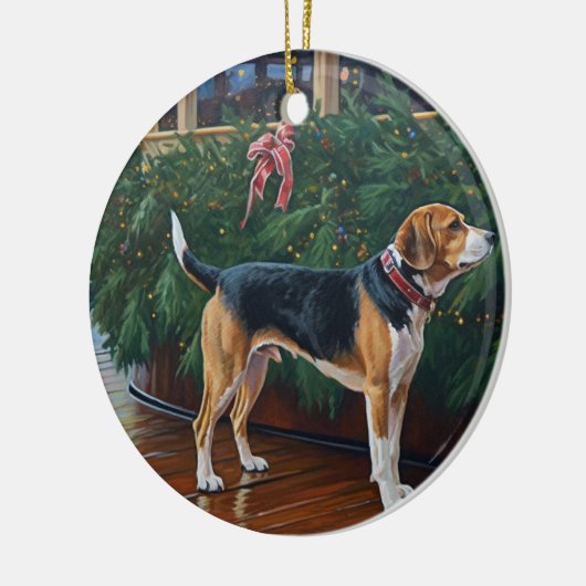 Weihnachten im Beagle - Feierliche Hochzeit Keramik Ornament (Links)