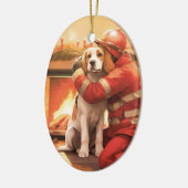 Weihnachten im Beagle, Geschenk für den Hundefeuer Keramik Ornament (Links)