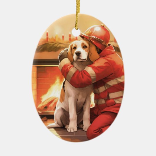 Weihnachten im Beagle, Geschenk für den Hundefeuer Keramik Ornament (Vorne)