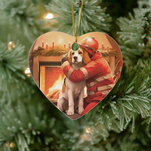 Weihnachten im Beagle, Geschenk für den Hundefeuer Keramik Ornament (Baum)