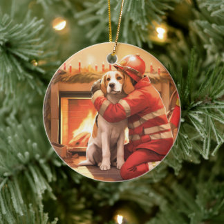 Weihnachten im Beagle, Geschenk für den Hundefeuer Keramik Ornament
