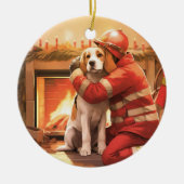 Weihnachten im Beagle, Geschenk für den Hundefeuer Keramik Ornament (Vorne)