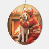 Weihnachten im Beagle, Geschenk für den Hundefeuer Keramik Ornament (Links)