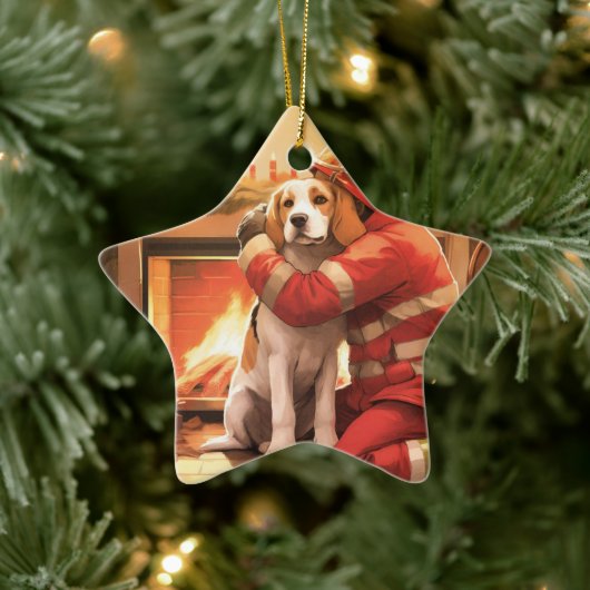 Weihnachten im Beagle, Geschenk für den Hundefeuer Keramik Ornament (Baum)