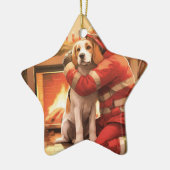 Weihnachten im Beagle, Geschenk für den Hundefeuer Keramik Ornament (Links)