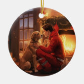 Weihnachten im Beagle, Geschenk für den Hundefeuer Keramik Ornament (Vorne)