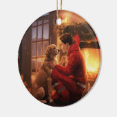 Weihnachten im Beagle, Geschenk für den Hundefeuer Keramik Ornament (Links)