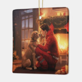 Weihnachten im Beagle, Geschenk für den Hundefeuer Keramikornament (Links)