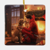 Weihnachten im Beagle, Geschenk für den Hundefeuer Keramikornament (Vorderseite)