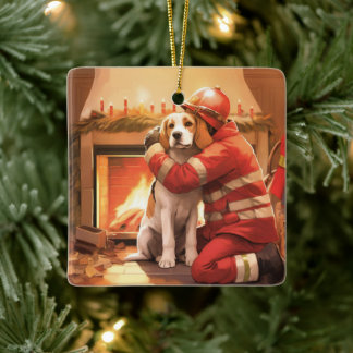 Weihnachten im Beagle, Geschenk für den Hundefeuer Keramikornament