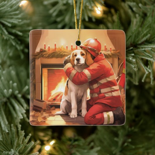 Weihnachten im Beagle, Geschenk für den Hundefeuer Keramikornament (Baum)