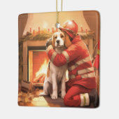 Weihnachten im Beagle, Geschenk für den Hundefeuer Keramikornament (Links)