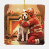 Weihnachten im Beagle, Geschenk für den Hundefeuer Keramikornament (Rückseite)