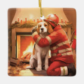 Weihnachten im Beagle, Geschenk für den Hundefeuer Keramikornament (Vorderseite)