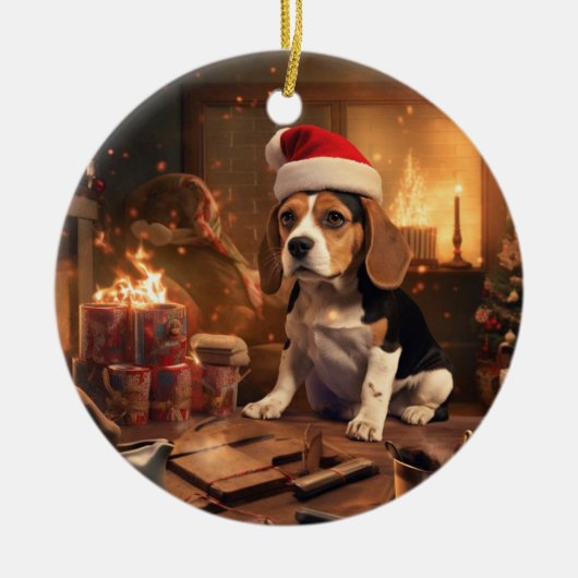 Weihnachten im Beagle, Geschenk für die Beagle-Pol Keramik Ornament (Vorne)