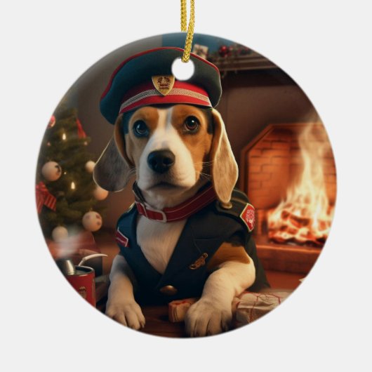 Weihnachten im Beagle, Geschenk für die Beagle-Pol Keramik Ornament (Vorne)
