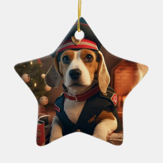 Weihnachten im Beagle, Geschenk für die Beagle-Pol Keramik Ornament (Vorne)