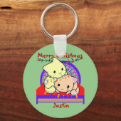 Weihnachten im Bett, personalisierter Name Schlüsselanhänger (Vorderseite)